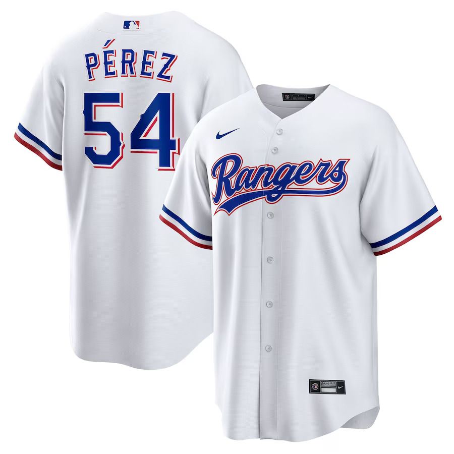 Men Texas Rangers 54 Martin Perez Nike White Home Replica Player MLB Jersey